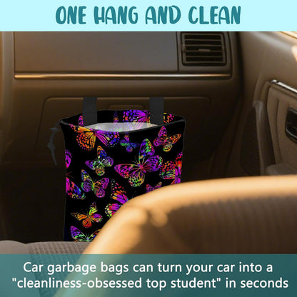 Car Garbage Bag Colorful Floral Spring Daisy Drawstring Car Trash Bag Hanging for Back Seat with Adjustable Buckle Canvas Vehicle Trash Can Easy-to-Install
