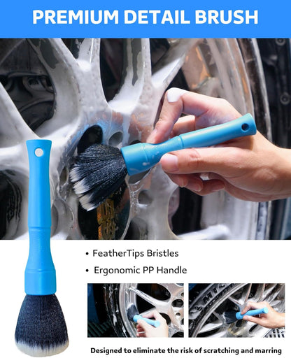 oesee Car Wheel Cleaning Kit: Wheel and Rim Flagged Tip Brush, Bendable Barrel Brush, Wheelie Mitt, Scratch-Free Detail Brush for Rims & Tires - Durable & Multipurpose Clean Wheel Hard to Reach Areas