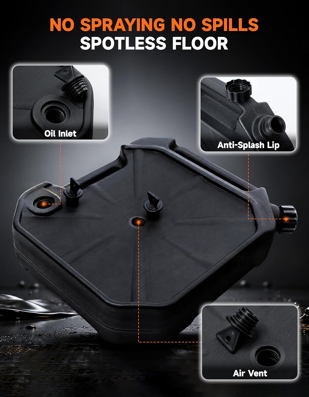 TCT-MOTORPARTS 10 Quart ABS Oil Drain Pan w/Spout Low Profile Fit for Harley Road King Electra Street Road Glide Ultra Limited Dyna Freewheeler CVO Tri Glide Heritage Softail Fat Bob
