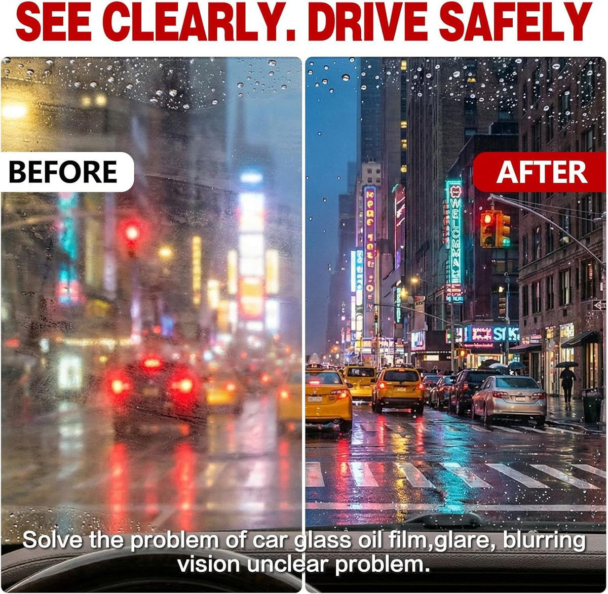 Oil Film Cleaning Brush for Car Windows, 2026 Upgraded Clear Vision Windshield Cleaner with Anti-Rain Coating, Improving Clarity & Safer Driving, Kit with Supplements & Towel, 2 pcs(Red)