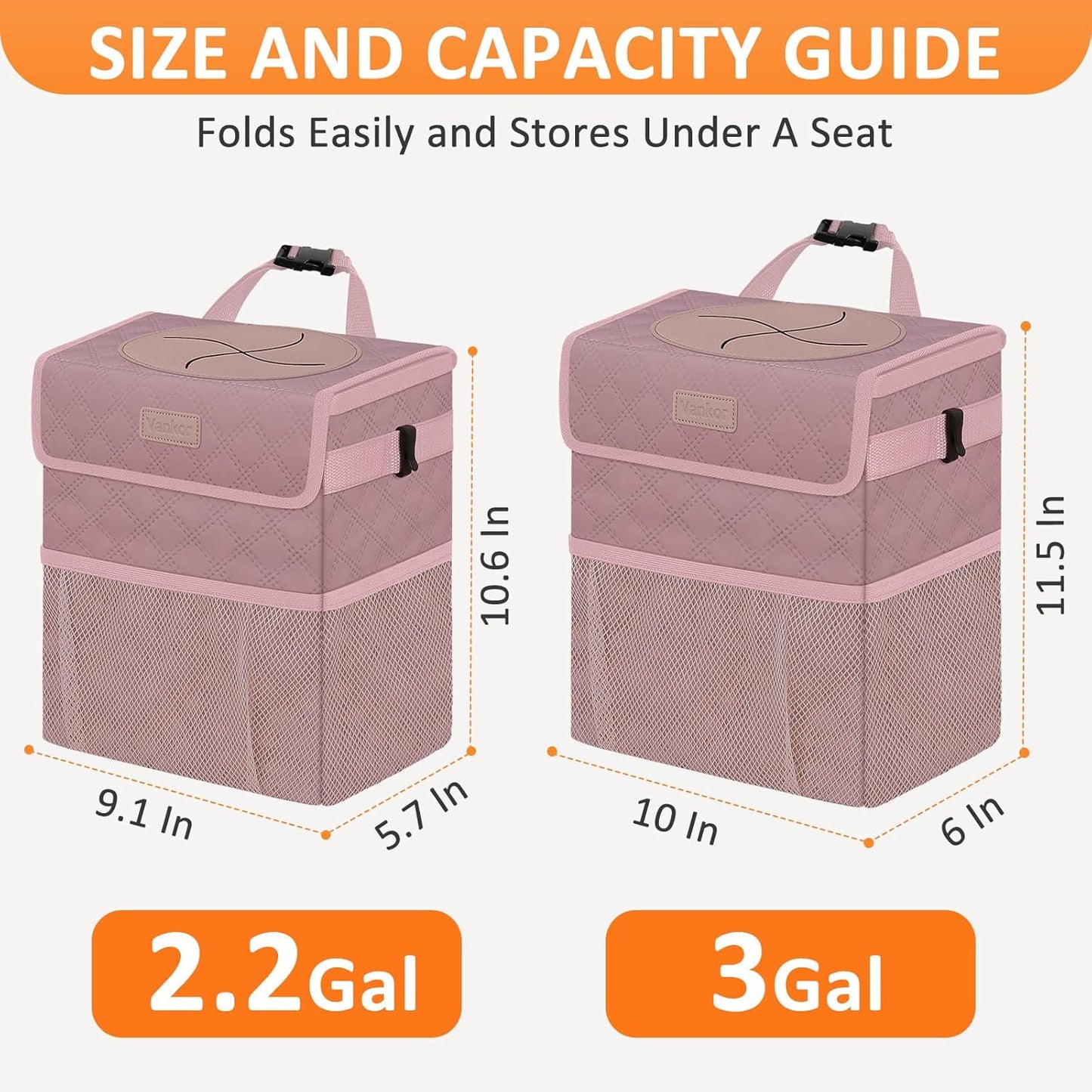Vankor Car Trash Can Bin with Lid Hanging for Back Seat, Car Accessories for Women Men Leak Proof Automotive Garbage Cans Leakproof Vehicle Trash Can for Truck SUV Black
