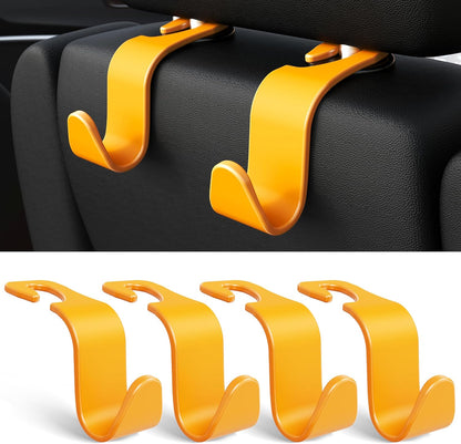 Amooca 4-Pack Car Headrest Hooks Vehicle Storage Organizer for Purses Handbags Groceries Backpack Coats –Holds 55lbs 360° Rotating Black