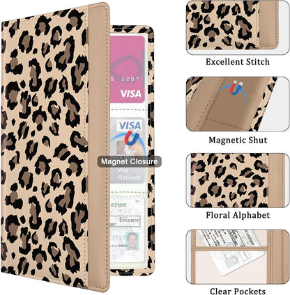 Car Registration and Insurance Holder, with Magnetic Closure for License, Cards and Documents, All Vehicle Needs and Car Accessories (Leopard-Black)