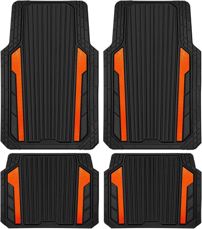 CAR PASS Heavy Duty Rubber Car Mats Metallic, Aluminum Film All Weather Floor Mats Waterproof Universal Trim to Fit Automotive SUV Sedan Van 4 Piece Anodized Deep Dish Two-Tone Sporty Black Red Chrome