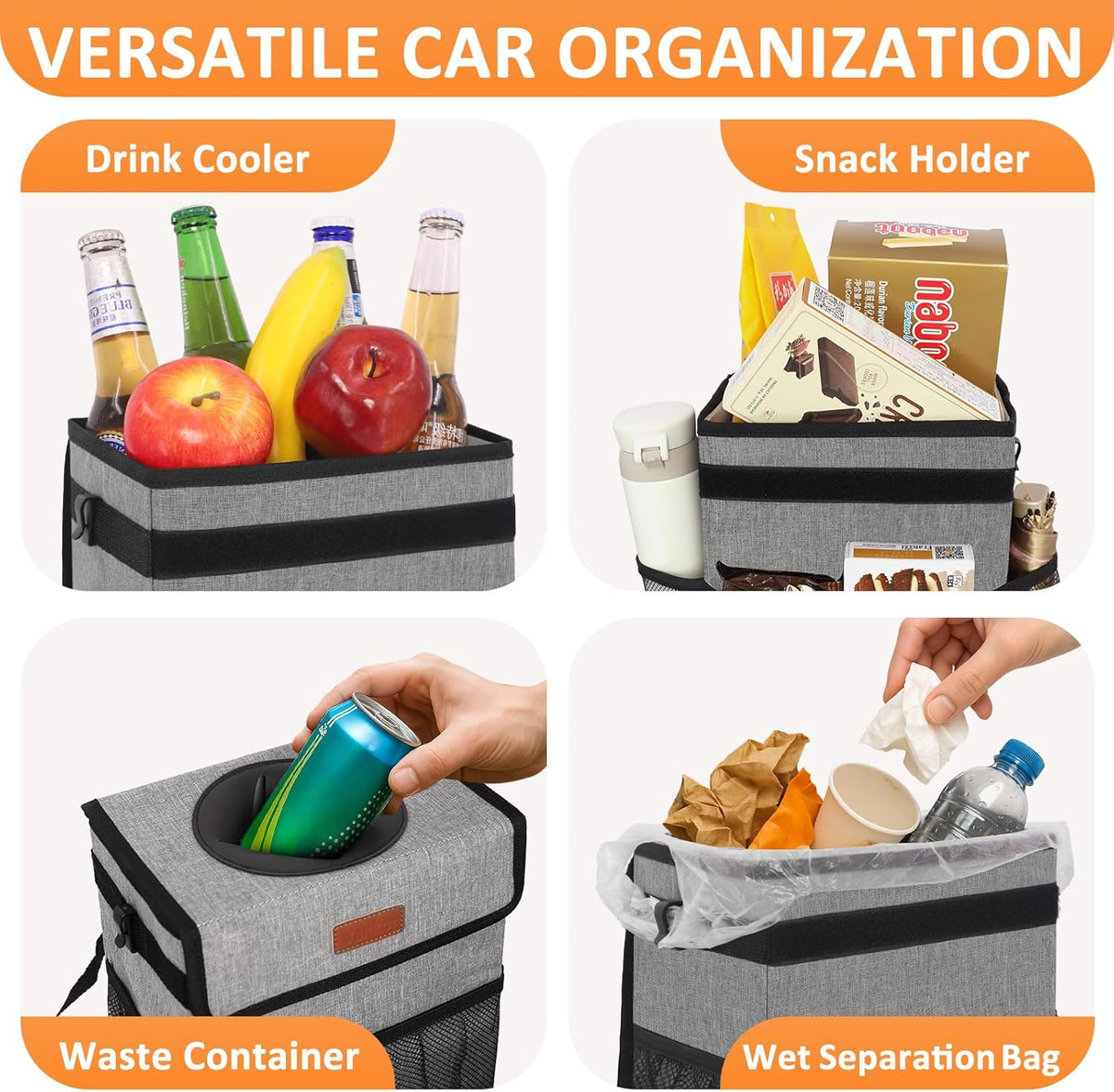 Vankor Car Trash Can Bin with Lid Hanging for Back Seat, Car Accessories for Women Men Leak Proof Automotive Garbage Cans Leakproof Vehicle Trash Can for Truck SUV Black