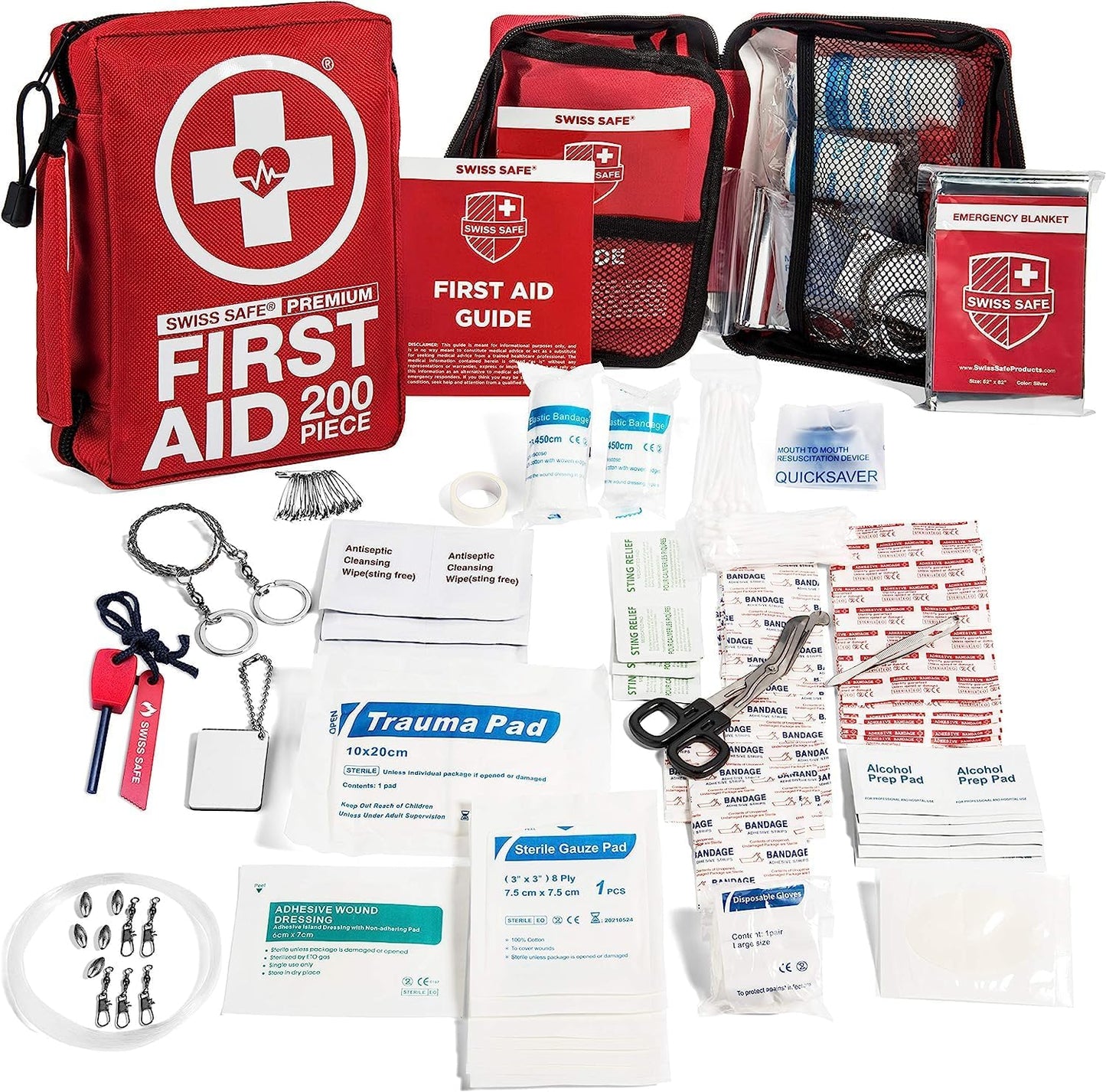 Swiss Safe 2-in-1 First Aid Kit for Car, Travel and Home, 348 Pieces, Large Hardcase with Bonus Mini Kit for Medical Emergency, Survival and Camping