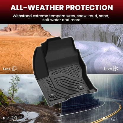 LASFIT Floor Mats for Ford F-150 2021-2026 | F150 Lightning 2022-2025 SuperCrew (Rear w/Fold Flat Storage) Carpet Floor All Weather Car Liners TPE Truck Mats - 1st and 2nd Row, 3pcs Black