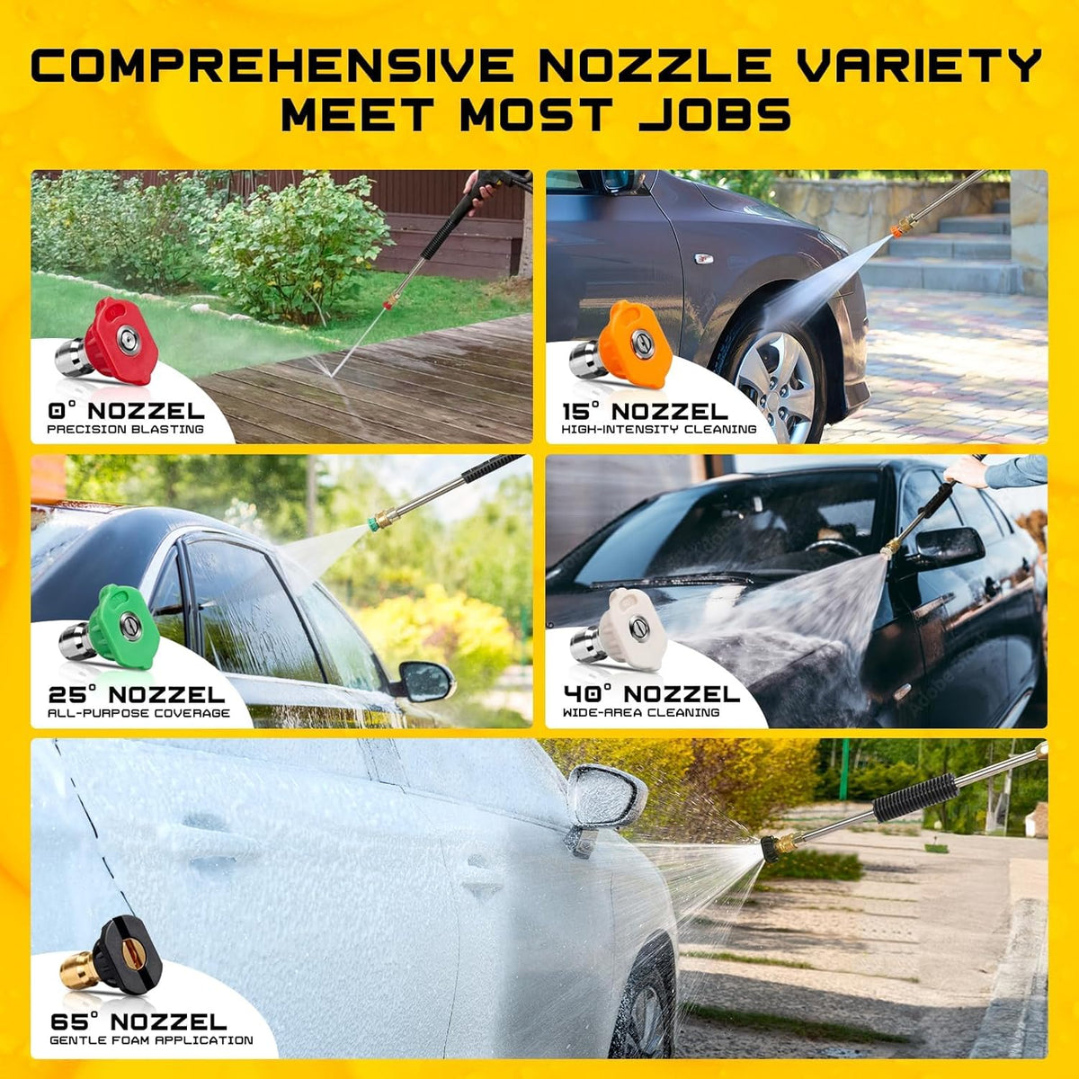 Foam Cannon Kit, 1L Bottle Snow Foam Cannon with 5 Pressure Washer Nozzle Tips, 1/4 Inch Quick Connector, Compatible with Gas Pressure Washers&Electric Pressure Washers