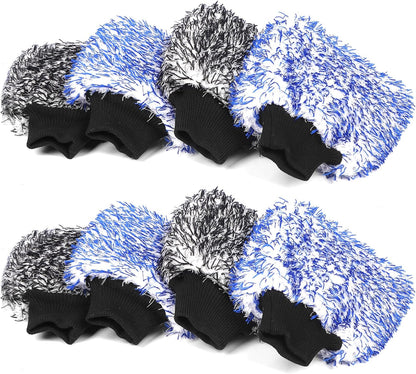 MIKKUPPA Microfiber Car Wash Mitt - Double-Sided Ultra Absorbent Scratch Free Premium Blend Glove for Car Washing Home Cleaning (Blue, 2Pack, 11'' x 8'')