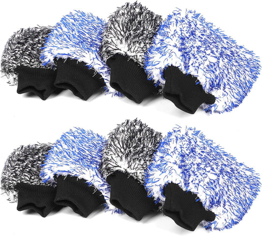 MIKKUPPA Microfiber Car Wash Mitt - Double-Sided Ultra Absorbent Scratch Free Premium Blend Glove for Car Washing Home Cleaning (Blue, 2Pack, 11'' x 8'')