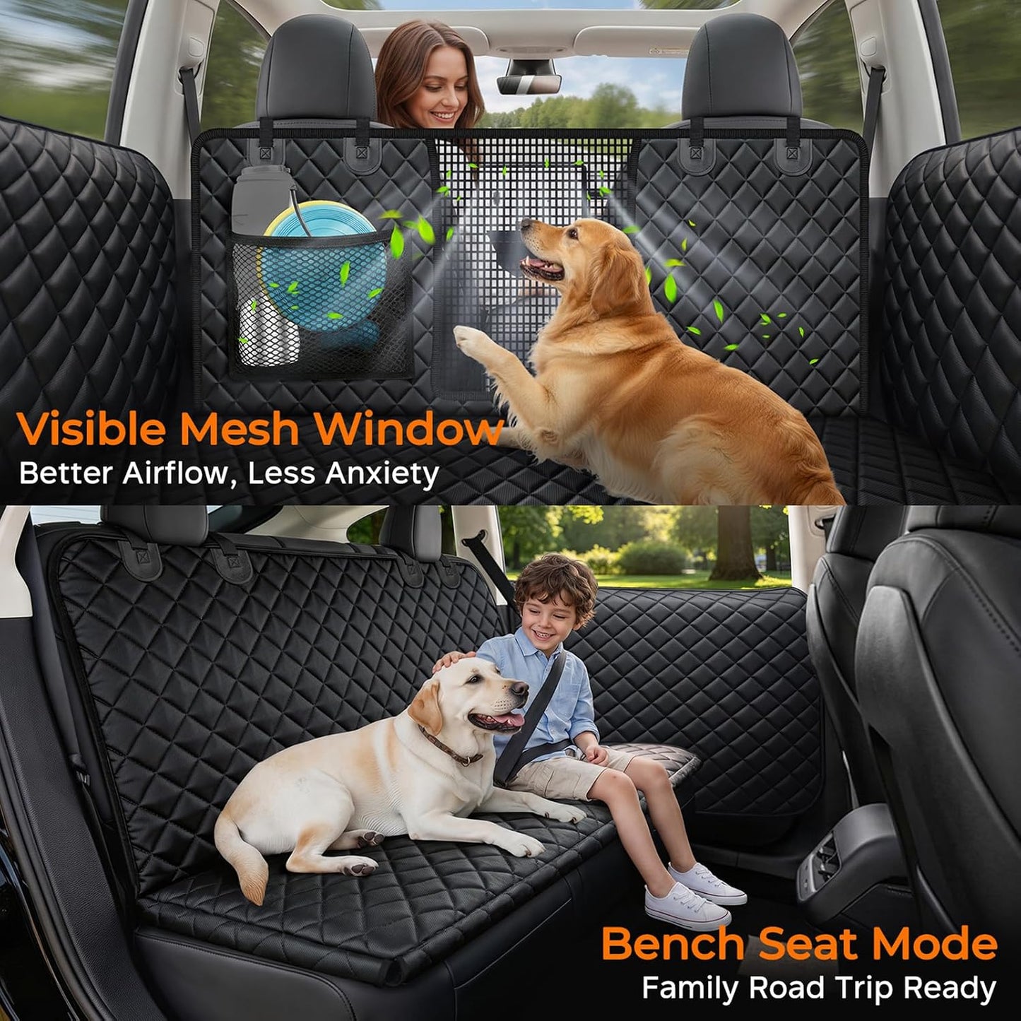 URPOWER Dog Car Seat Cover for Pets 100% Waterproof Seat Cover Hammock 600D Heavy Duty Scratch Proof Nonslip Durable Soft Back Seat Covers for Cars and SUVs