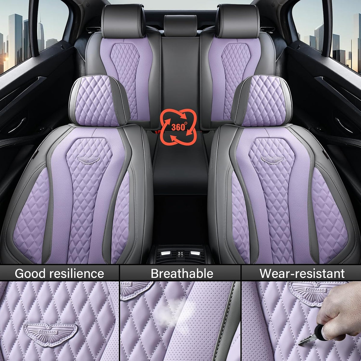 Coverado Seat Covers, Car Seat Covers Full Set, Black Car Seat Cover, Car Seat Covers Front Seats Back Seat Cover, Waterproof Car Seat Cushion, Leather Seat Covers Seat Protector Fit for Most Cars