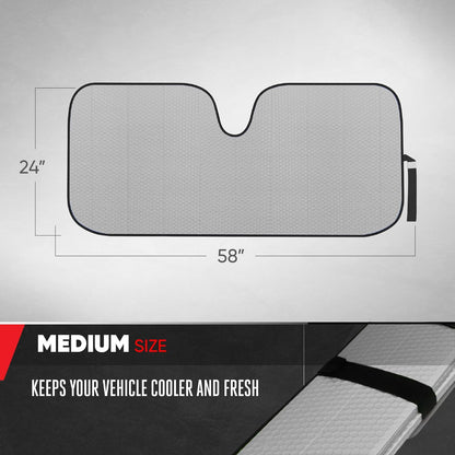 Motor Trend Windshield Sunshade for Car, Truck & SUV, Black - Folding Sun Shade for Front Window, Auto Sun Visor Heat Protection, UV Rays Blocker (58 x 24 Inch)