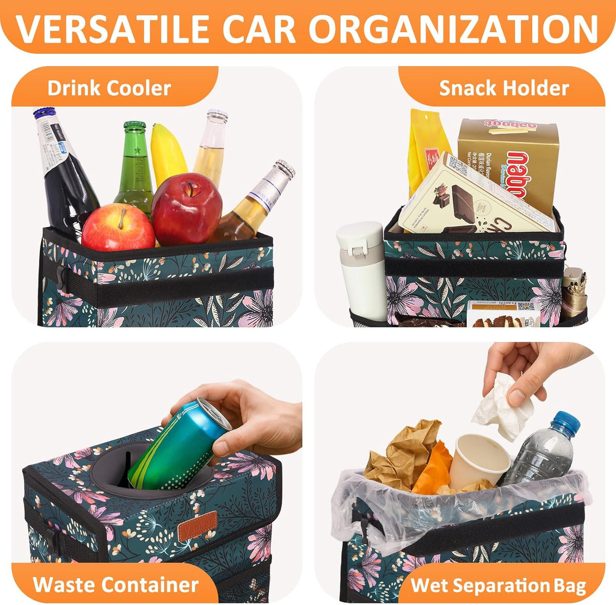 Vankor Car Trash Can Bin with Lid Hanging for Back Seat, Car Accessories for Women Men Leak Proof Automotive Garbage Cans Leakproof Vehicle Trash Can for Truck SUV Black
