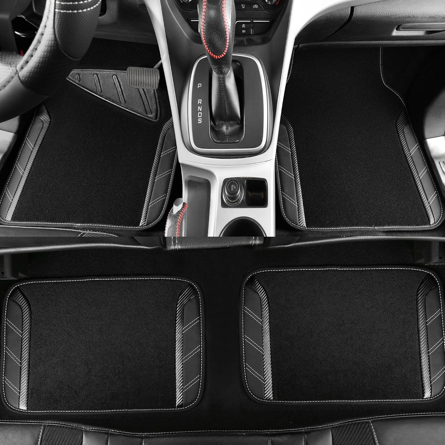 CAR PASS Air Mesh Leather Car Seat Covers Full Set, Waterproof Car Floor Mats, Sporty Steering Wheel Cover 14.5-15in, Universal Fits for 95% Cars Truck SUV (Black and Blue)