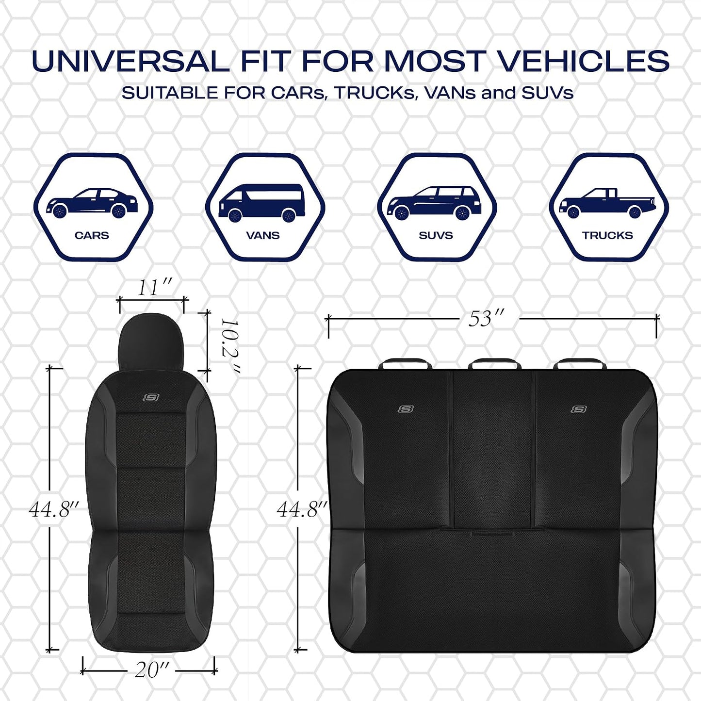 Skechers Memory Foam Seat Covers, Air Cool Mesh Thick Car Seat Covers, Car Seat Covers Front Seats Airbag Compatible, Universal Automotive Comfort for Most Cars, Vans, Trucks, SUV,Black