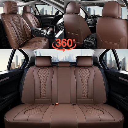 Coverado Seat Covers, Car Seat Covers Full Set, Black Car Seat Cover, Car Seat Covers Front Seats Back Seat Cover, Waterproof Car Seat Cushion, Leather Seat Covers Seat Protector Fit for Most Cars
