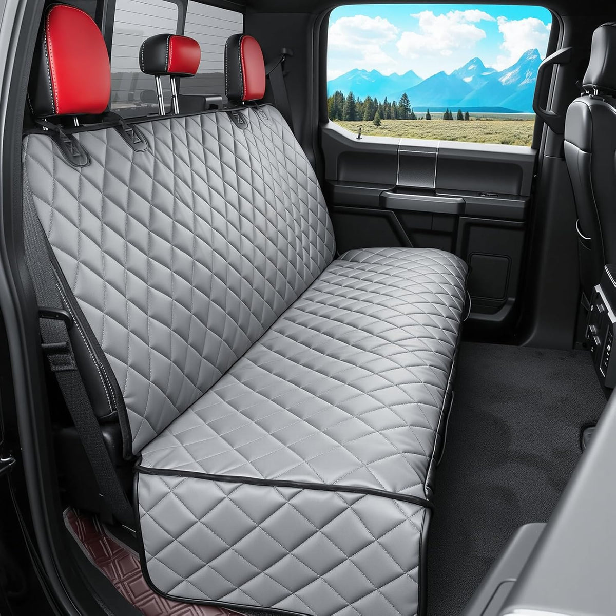 Dog Car Seat Cover for Back Seat, Waterproof Back Seat Covers for Dogs, PU Leather Nonslip Bench Dog Seat Cover Universal Fit Most Vehicles,SUVs,Small Trucks（Black,Standard）