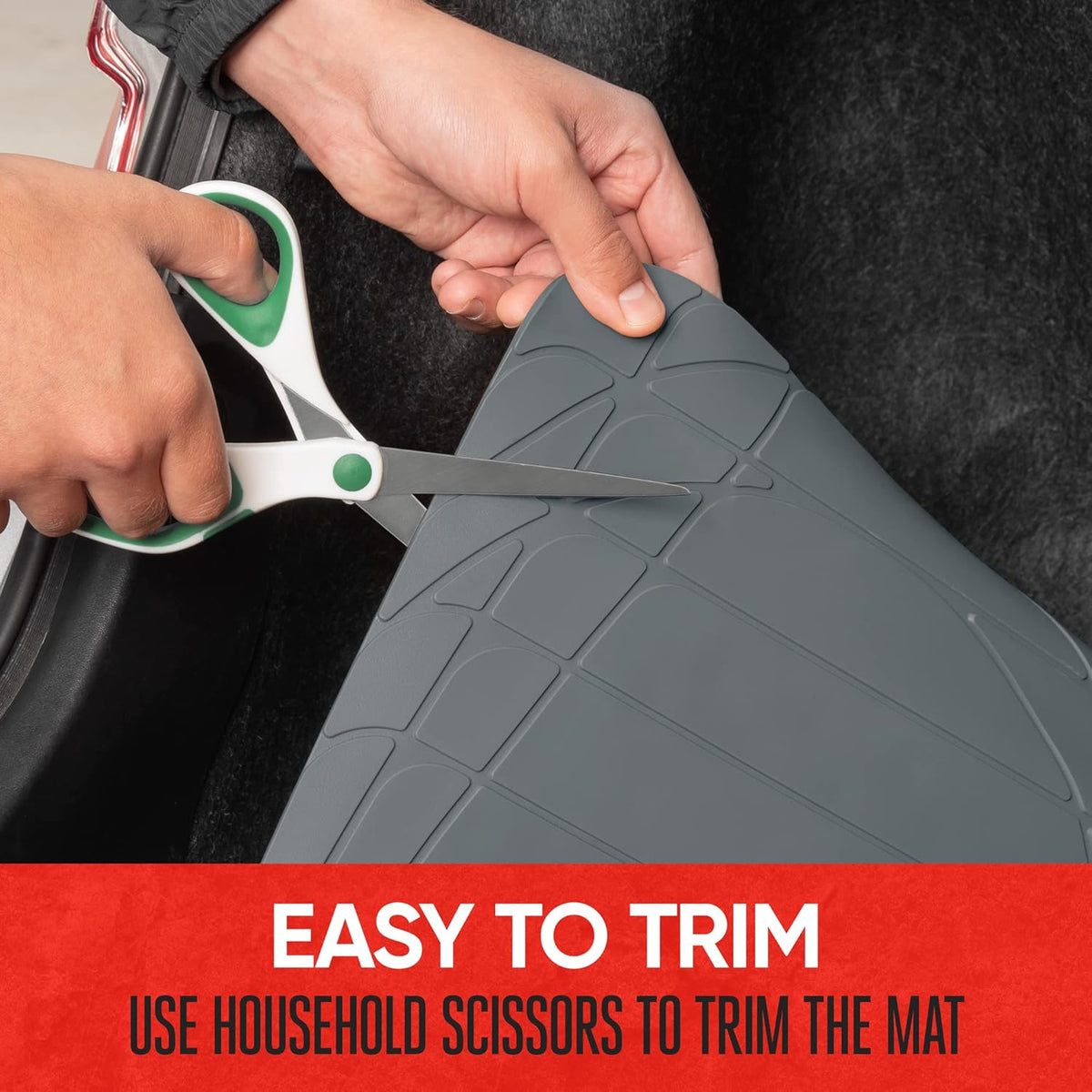 Motor Trend Heavy Duty Utility Cargo Liner Floor Mats for Car Truck SUV, Trimmable to Fit Trunk, All Weather Protection