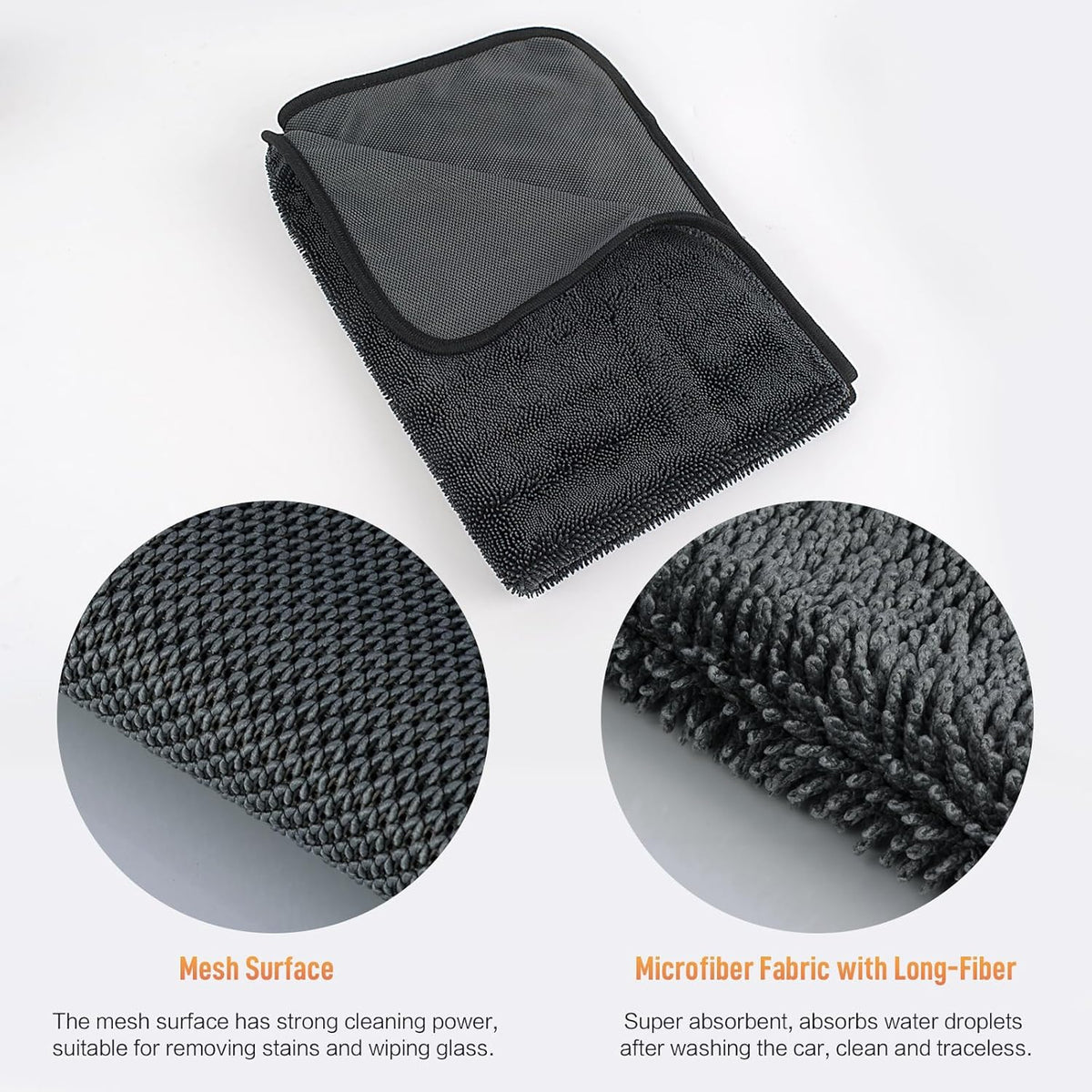 SINLAND Microfiber Car Drying Towels Ultra Absorbent,No Streaks,Scratches, or Water Spots,Wash Cleaning Auto Detailing Towels 380gsm 16inch x 24inch 6 Pack Grey