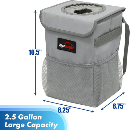 EPAuto Waterproof Car Trash Can with Lid and Storage Pockets, 2.5 Gallon, Black
