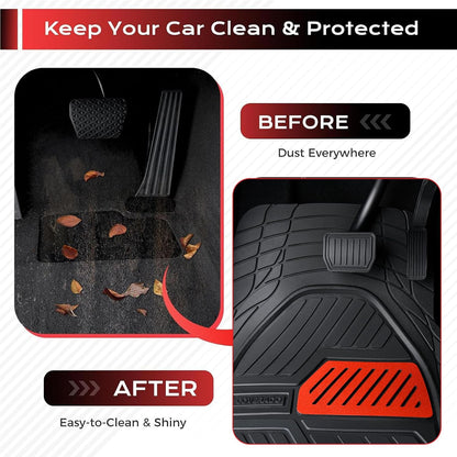 Coverado Car Floor Mats All Weather Waterproof Deep Dish Anti-Slip Car Mats Set, Heavy Duty Rubber Floor Mats for Cars, Universal Trim to Fit Automotive Floor Mats for Cars Trucks SUV, Black&Red