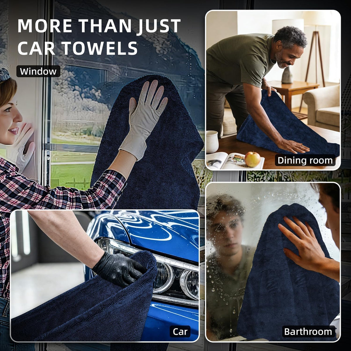2-Pack 24" x 36" 11.8" x 11.8" Twisted-Loop Car Drying Towel 1500GSM Microfiber Cleaning Cloth for Car Trucks Motorcycles Streak Free Lint Free Ultra Absorbent Washing Cloth for Kitchen Window (Blue)