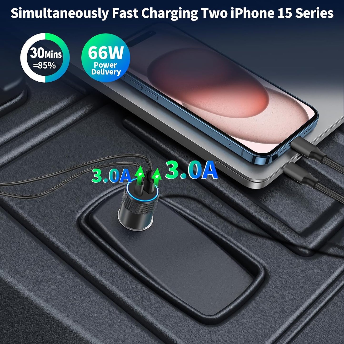 【MFi Certified】iPhone 17 Car Charger Fast Charging, Braveridge 75W USB C PD&QC Car Power Cigarette Lighter USB Charger with 6FT Type C Coiled Cable for iPhone 17/17 Pro Max/16/15/Galaxy S26/S25/Pixel