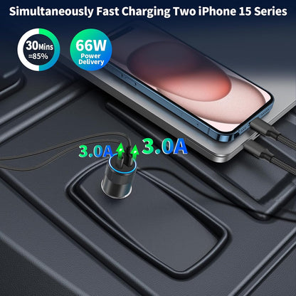 【MFi Certified】iPhone 17 Car Charger Fast Charging, Braveridge 75W USB C PD&QC Car Power Cigarette Lighter USB Charger with 6FT Type C Coiled Cable for iPhone 17/17 Pro Max/16/15/Galaxy S26/S25/Pixel