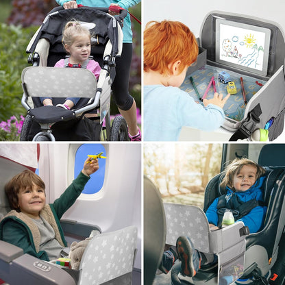 MENZOKE Kids Travel Tray for Toddler Car Seat, Road Trip Activities for Kids with iPad Holder Stand & Dry Erase Board, Road Trip Essentials Accessories Lap Tray as Travel Gifts for Kid, Pink