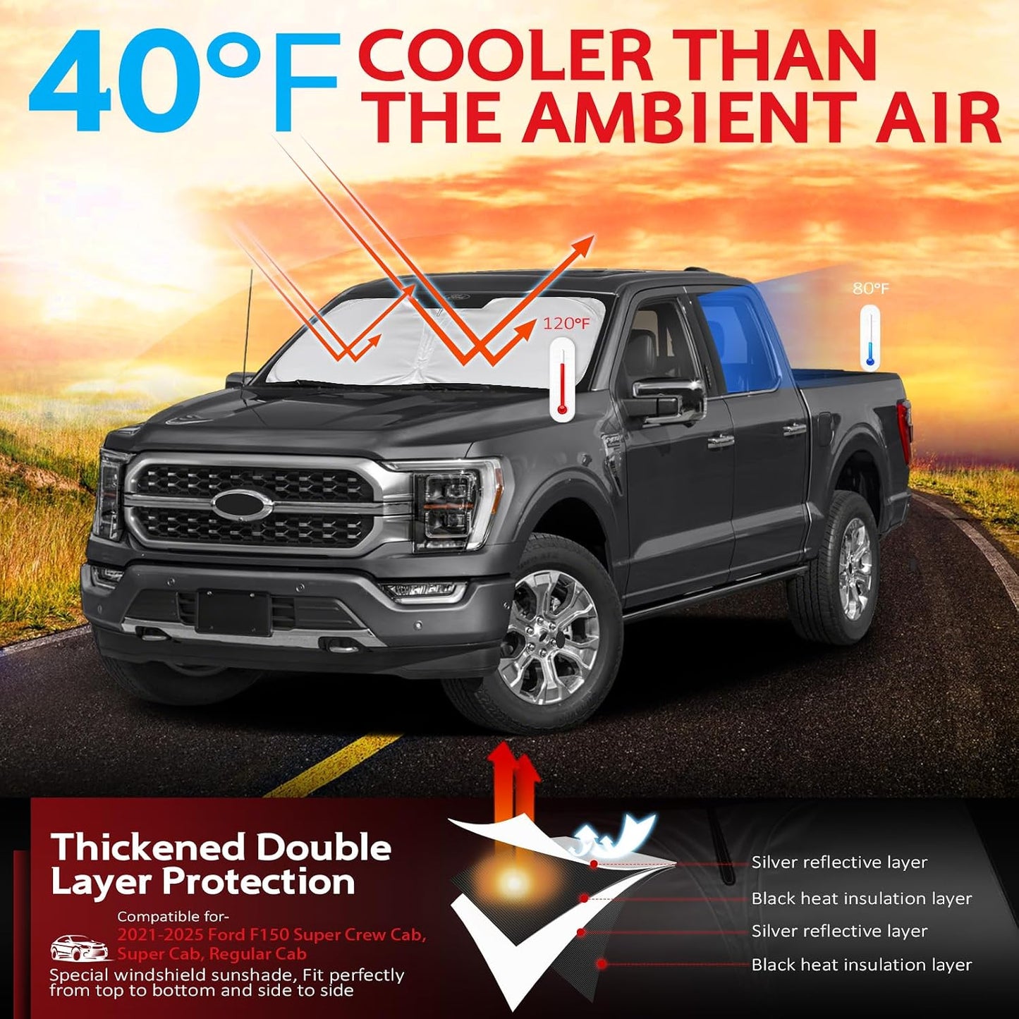 KAYZT Windshield Sun Shade for 2019-2025 2026 Chevy Silverado 1500 /GMC Sierra 1500 2500HD 3500HD Foldable Sunshade Front Window Custom Fit Car Accessories - Colors C