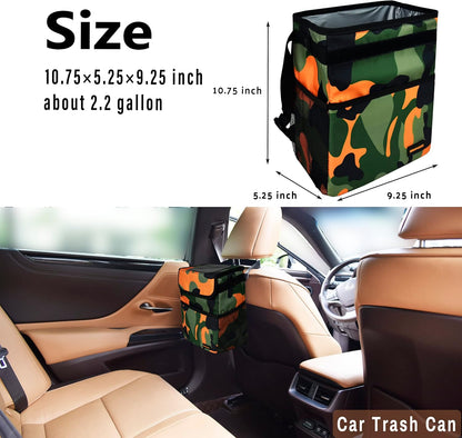 SIBOFUEGO Cute Car Trash Can with Lid – Multipurpose Collapsible Trash Bin for Car, Leak-Proof Organizer, Waterproof Garbage Can with Storage Pockets & Adjustable Straps, 2 Gallons (Black Leopard)