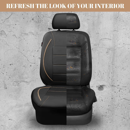 CAR PASS Universal FIT Piping Leather Two Front Seat Covers, Waterproof Faux Leather for SUV Sedan Van Truck, Airbag Compatible,Reserved Opening Holes for Headrest Covers. (Black red)