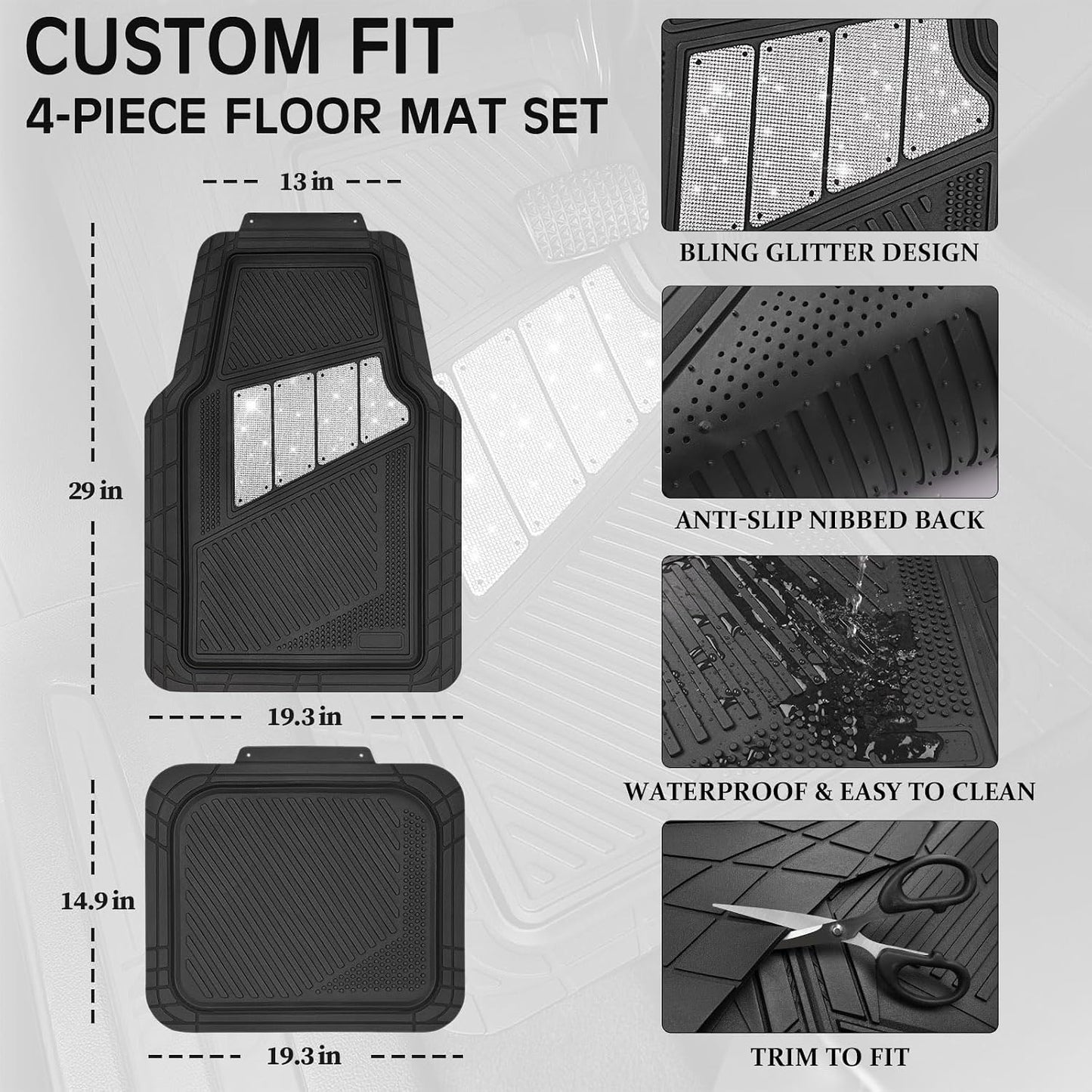 CAR PASS Heavy Duty Rubber Floor Mats 4-Piece,Pink Car Mats Full Sets Anti-Slip,Waterproof Universal Trim-to-Fit for Car SUV Truck, Durable All Weather Automotive Car Mats for Women,Girly(All Pink)