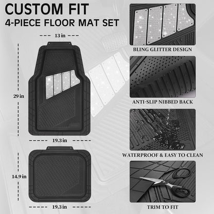 CAR PASS Heavy Duty Rubber Floor Mats 4-Piece,Pink Car Mats Full Sets Anti-Slip,Waterproof Universal Trim-to-Fit for Car SUV Truck, Durable All Weather Automotive Car Mats for Women,Girly(All Pink)