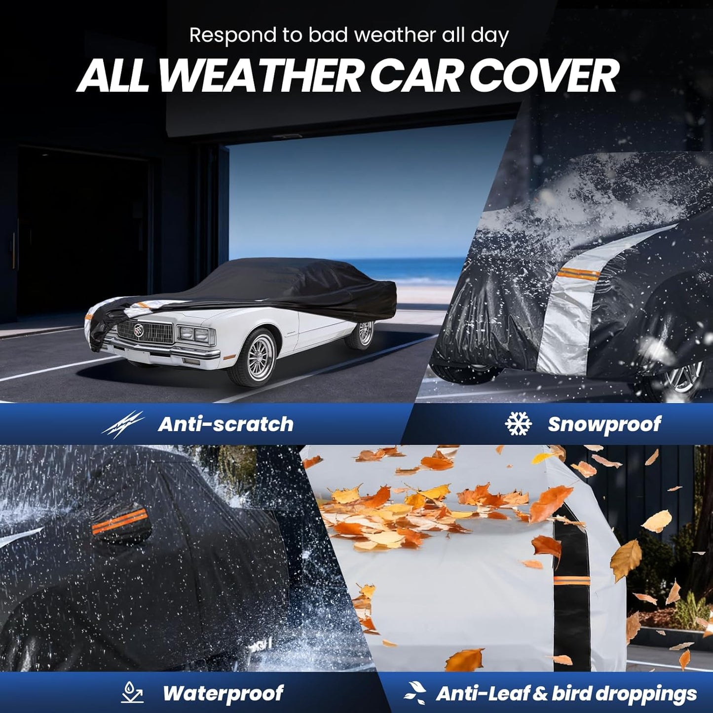 Large SUV Car Cover for Chevy Suburban 100% Waterproof All Weather, Heavy Duty Outdoor Full Exterior Covers Rain Sun Wind UV Protection. - Colors A