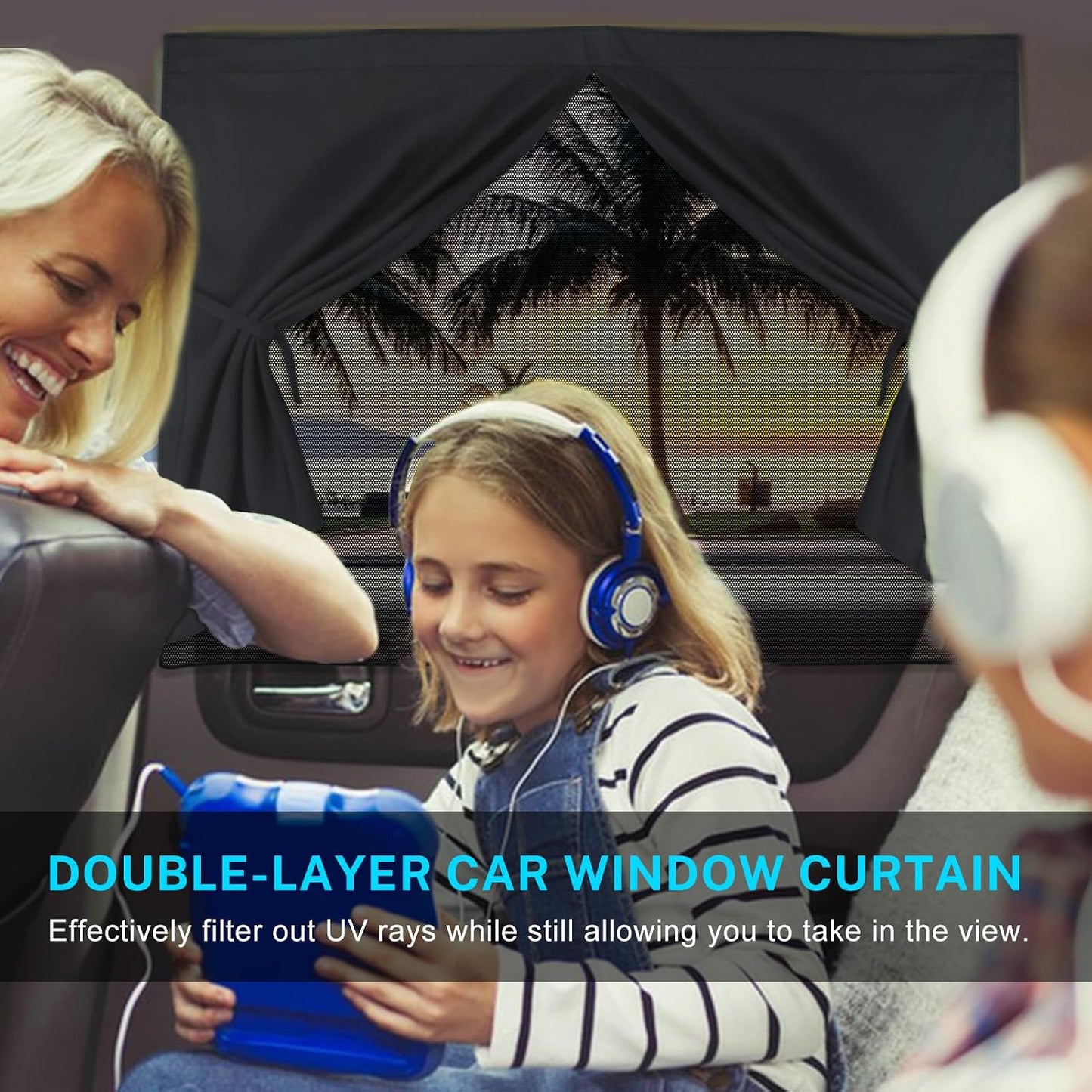 Car Window Shades, 2 PCS Magnetic Double Layer Auto Sun Shade for Side Windows Privacy Full Covers/Half Shade Options Back Car Window Curtains for Baby Protection