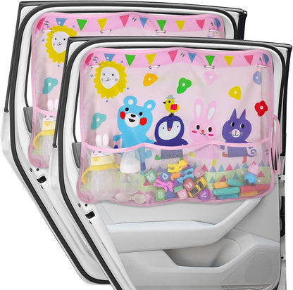 Car Sun Shade Side Window, 2 Pcs Blackout Car Window Shade for Baby Privacy with Storage Net Pockets Auto Curtains 7 Suction Cups for Heat/UV Protection Sun Block Covers