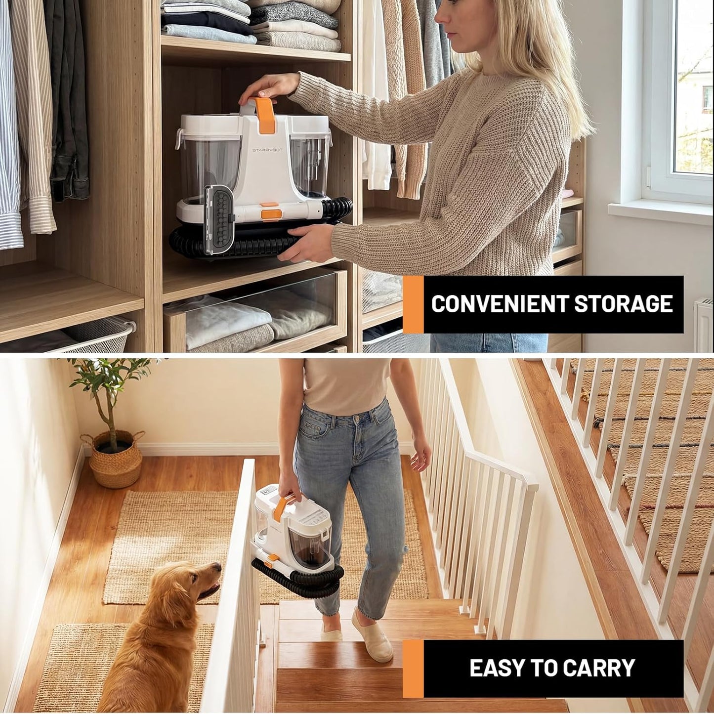 Starrybot Portable Carpet & Upholestery Cleaner Machine for Pets, Spot, Stain,Couch Cleaner Machine with 18Kpa Powerful Suction,Car/Auto Detailer(white)