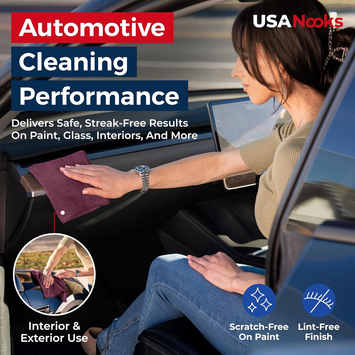USANOOKS Premium 300GSM Microfiber Cleaning Cloth - 12.5"x12.5" High Performance - 1200 Washes, Ultra Absorbent Microfiber Towels for Cars Undercarriage, Rims & Engine Bay Cleaning - Microfiber Cloth