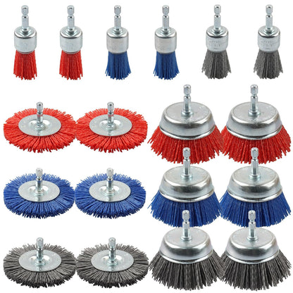 Rocaris 9 Pack Nylon Filament Abrasive Wire Brush Wheel & Cup Brush Set with 1/4 Inch Hex Shank, for Removal of Rust/Corrosion/Paint - 80 Grit, 120 Grit, 240 Grit