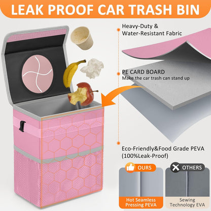 Vankor Car Trash Can Bin with Lid Hanging for Back Seat, Car Accessories for Women Men Leak Proof Automotive Garbage Cans Leakproof Vehicle Trash Can for Truck SUV Black