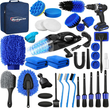 Qydipclin 45Pcs Car Detailing Kit, Car Detailing Brush Set, Car Wash Cleaning Kit, Car Detailing Brushes, Professional Car Care Kit for Interior Exterior Wheels, Blue