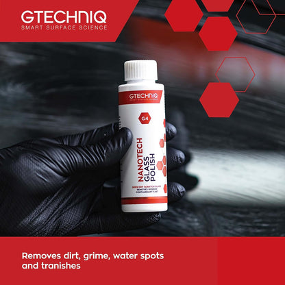 Gtechniq G4 Nanotech Windshield Polish, 3.4 fl oz | Removes Stubborn Dirt and Grime, Removes Water Spots and Tarnishes, Clinically Clean Smear and Scratch-Free Finish
