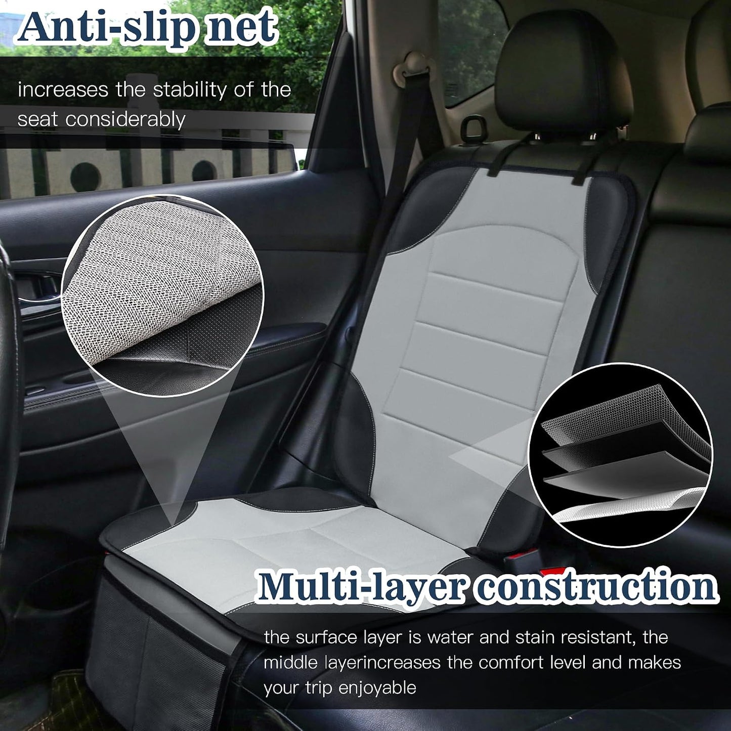 Sinvitron Car Seat Protector for Child Car Seat - Waterproof Non-Slip Leather Mat with 2 Mesh Pockets, Universal Seat Cover for Baby, Pets & Vehicles(2-Pack,Black)