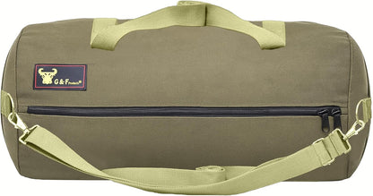 Waxed Canvas All Purpose Military Style Duffle Bag, Water-Resistant, Adjustable Strap, Fully Lined, Double Zipper Closure, heavy Duty, Olive Green
