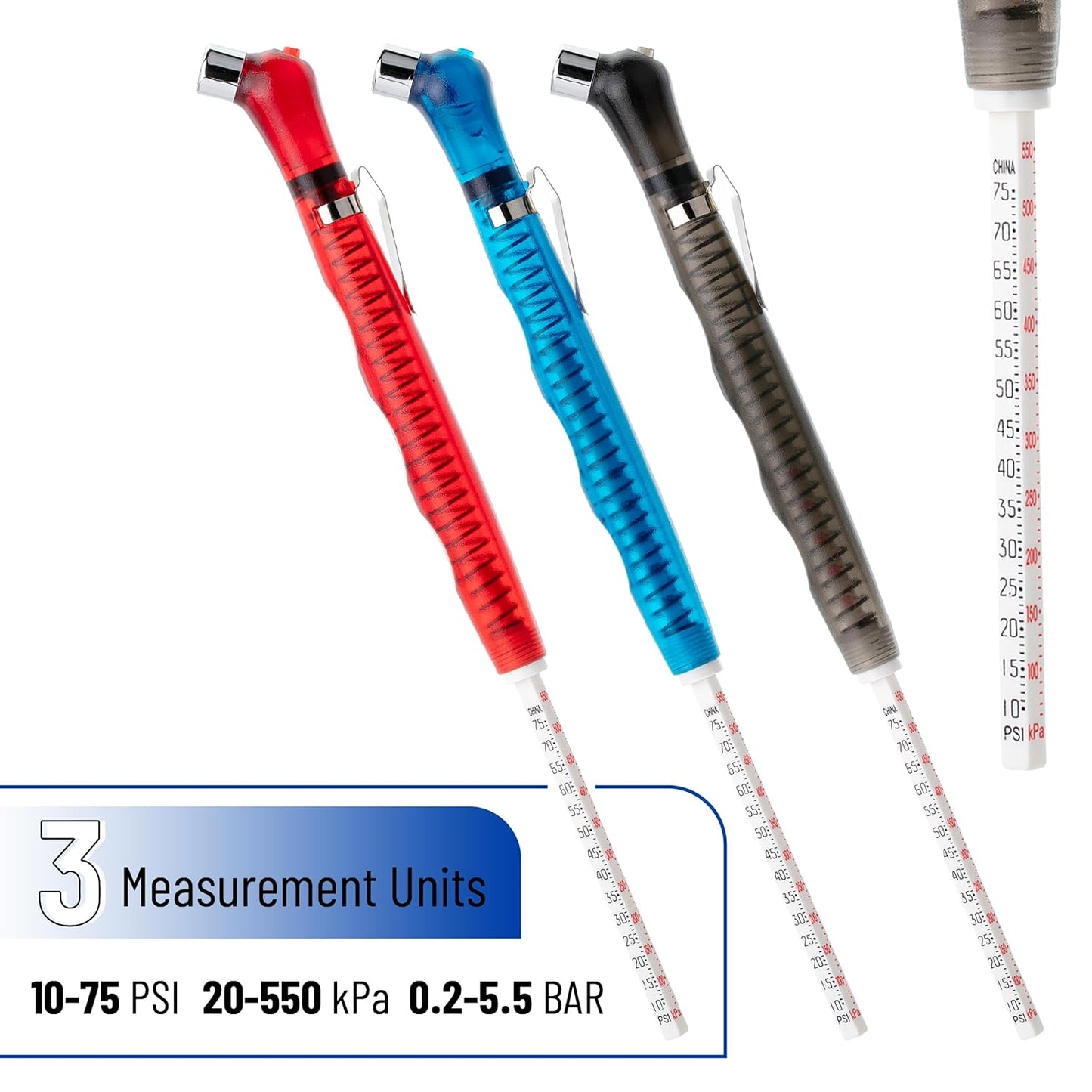 UNCO Pencil Tire Gauge, 2 Pack, 10-75 PSI, Car Tire Air Gauge