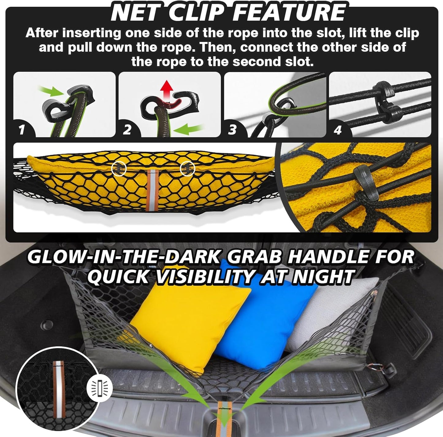 Muslogy Truck Bed Cargo Net Trunk Netting Compatible with 2023-2025 2026 Honda CR-V Accessories, Pickup Cargo Organizer SUV Sedan Storage Net w/Heavy Duty Carabiners - Colors A