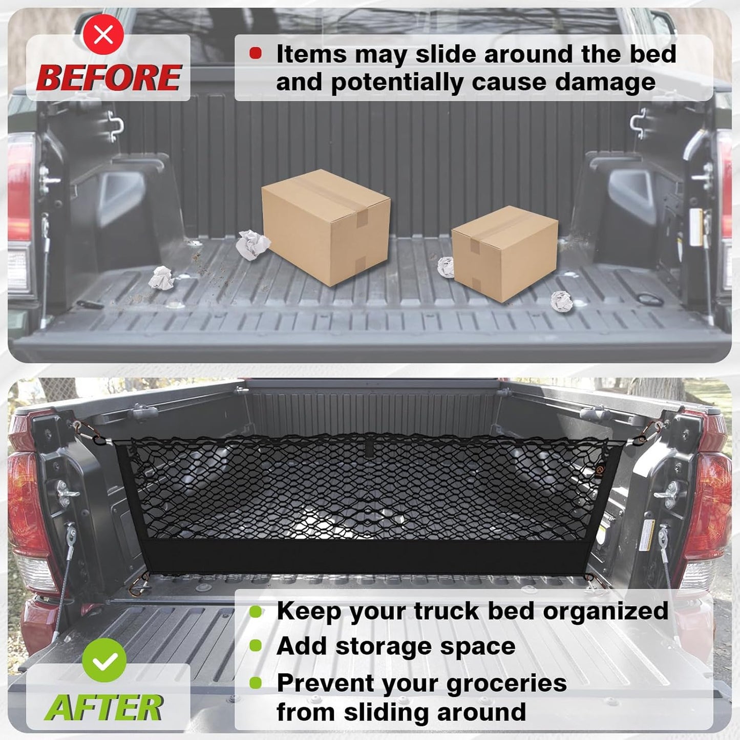 Muslogy Truck Bed Cargo Net Trunk Netting Compatible with 2023-2025 2026 Honda CR-V Accessories, Pickup Cargo Organizer SUV Sedan Storage Net w/Heavy Duty Carabiners - Colors B