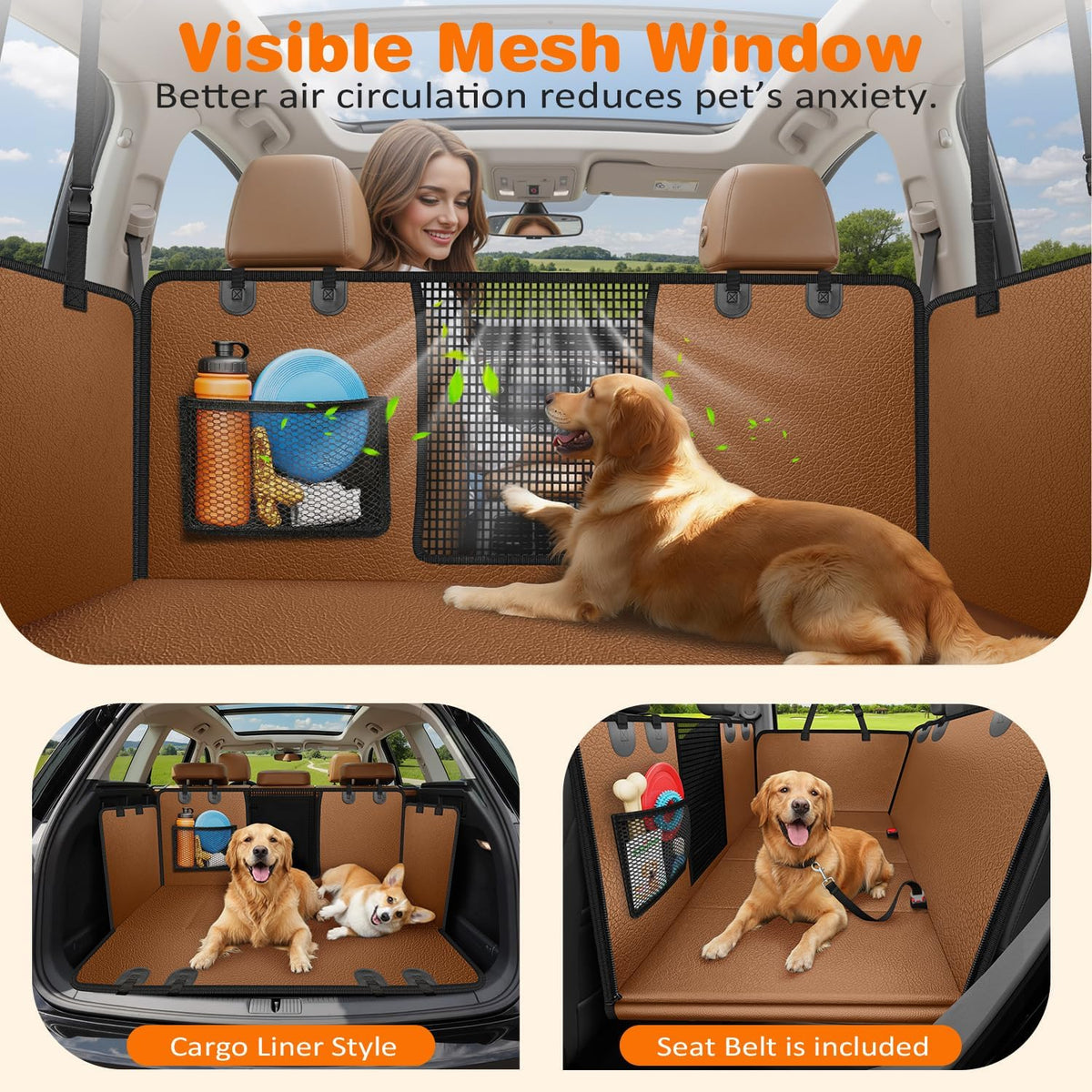 URPOWER Dog Car Seat Cover for Pets 100% Waterproof Seat Cover Hammock 600D Heavy Duty Scratch Proof Nonslip Durable Soft Back Seat Covers for Cars and SUVs
